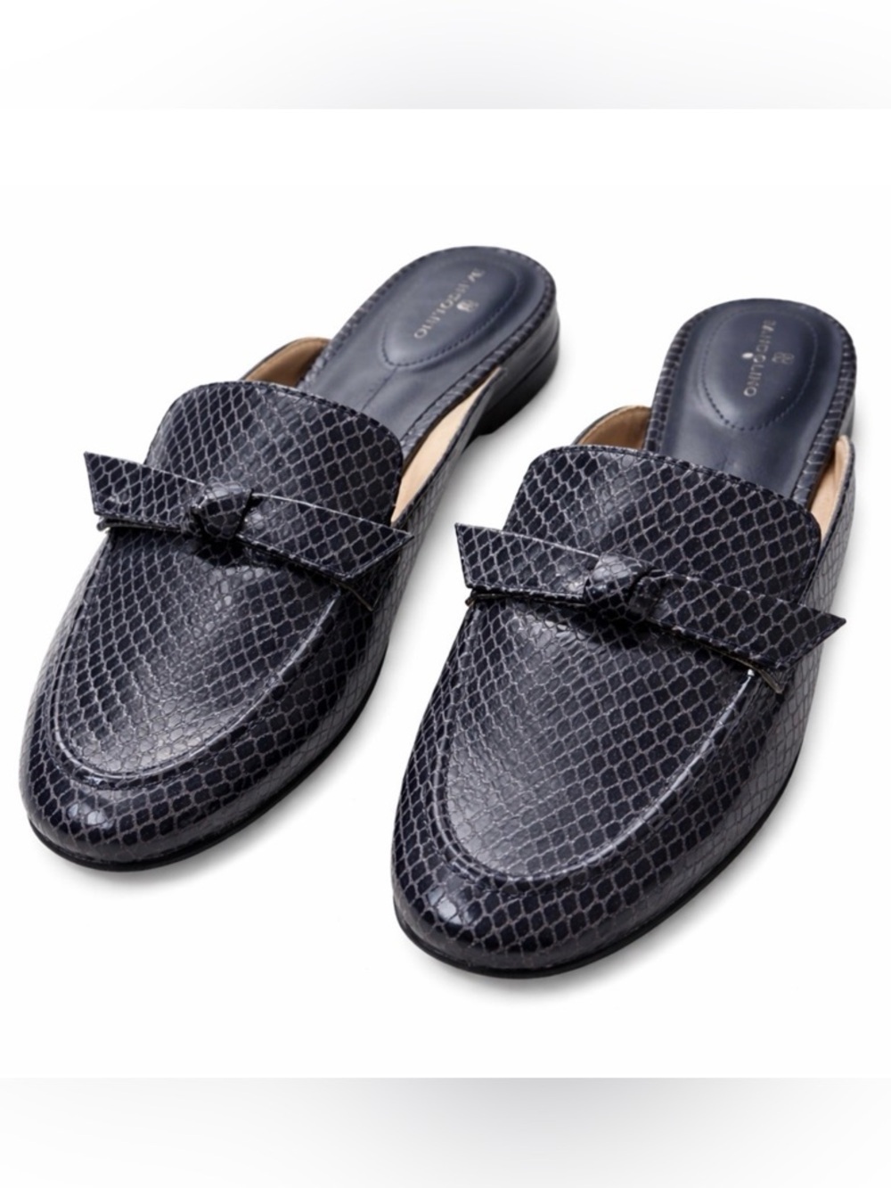 Bandolino Navy Snake Embossed Mule Loafers Slip On Size 8